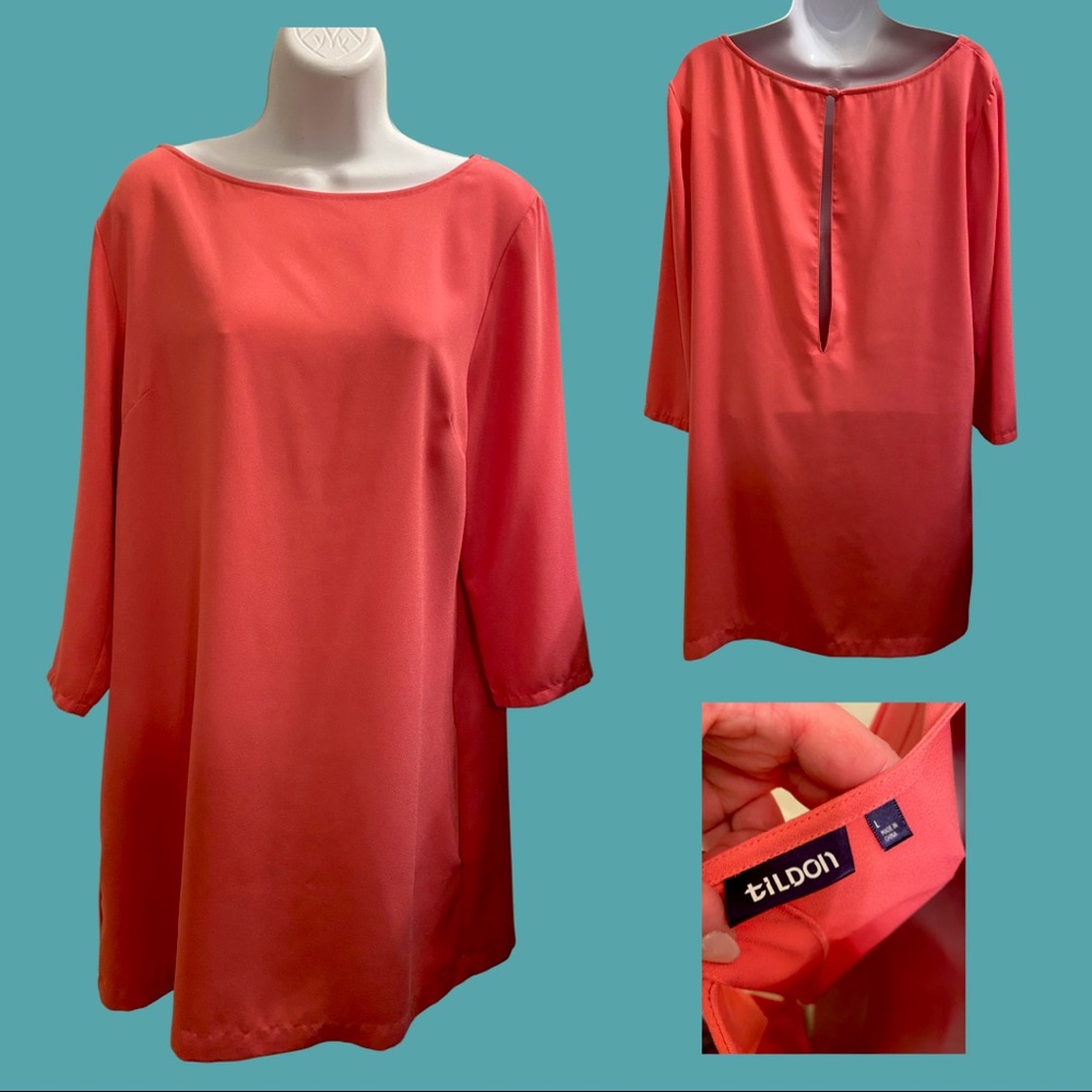 Mod 3/4 Sleeve Salmon Shift Dress